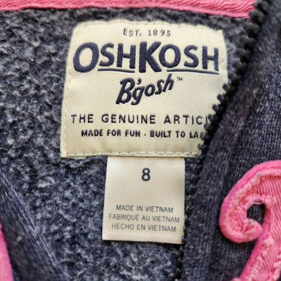 OshKosh girls size 8 navy blue pink textured hoodie zip up sweater - Picture 6 of 6